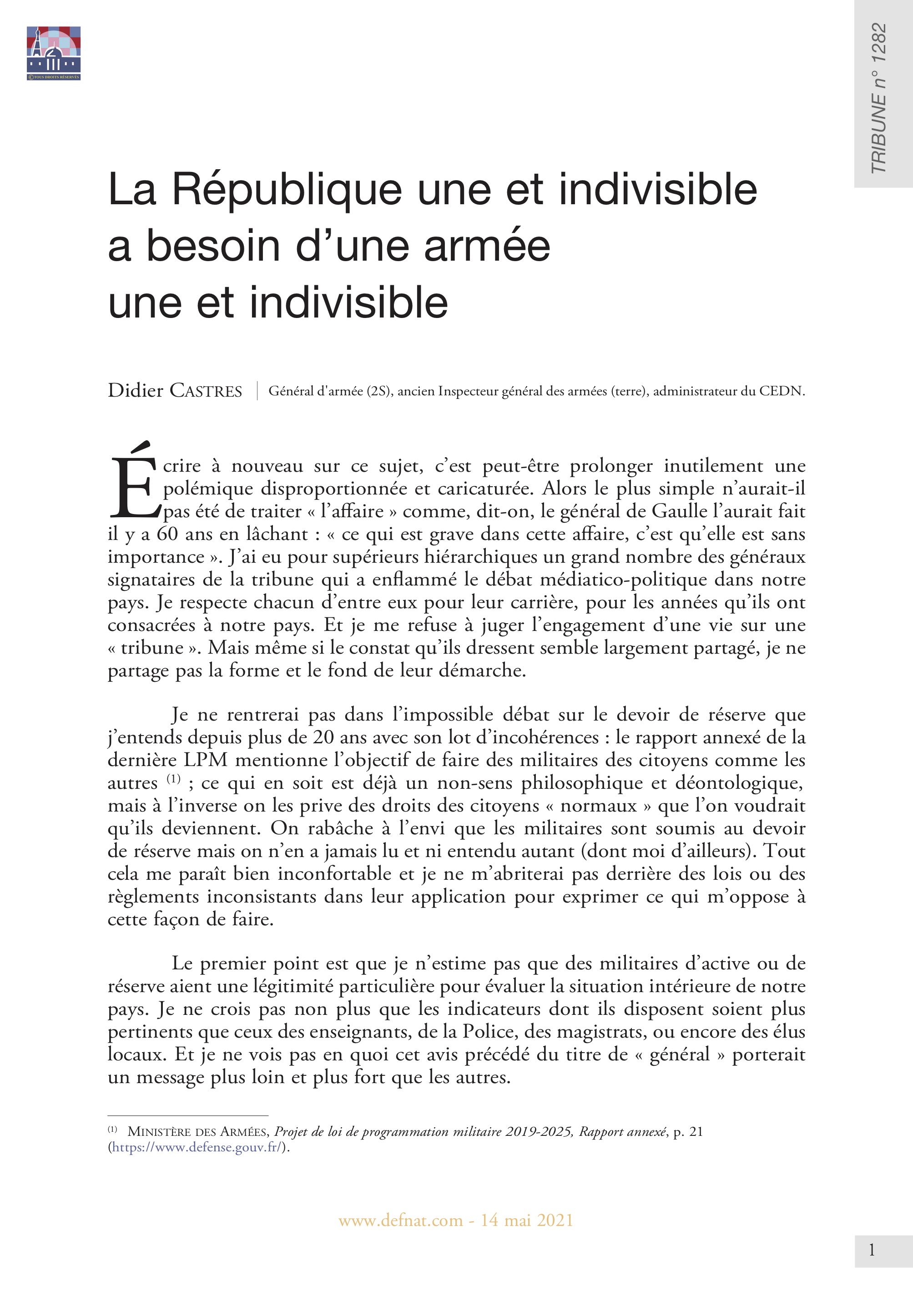 La République une et indivisible a besoin d’une armée une et indivisible (T 1282)
